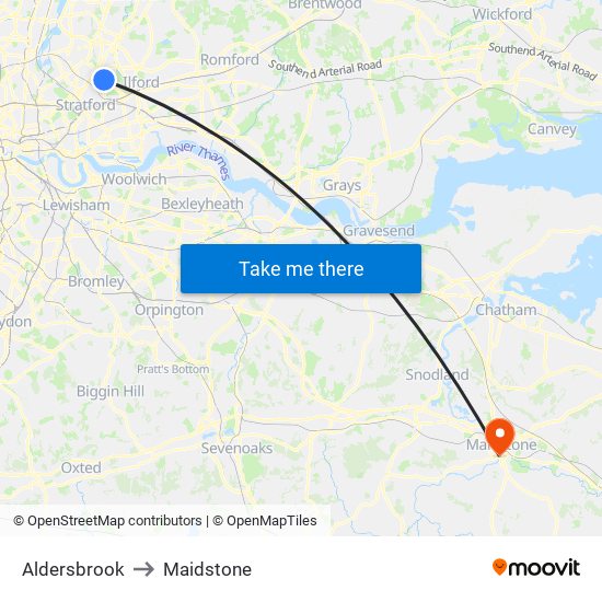 Aldersbrook to Maidstone map