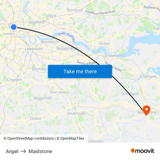 Angel to Maidstone map