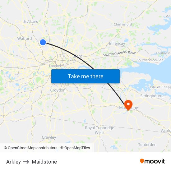 Arkley to Maidstone map