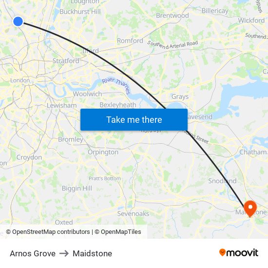 Arnos Grove to Maidstone map