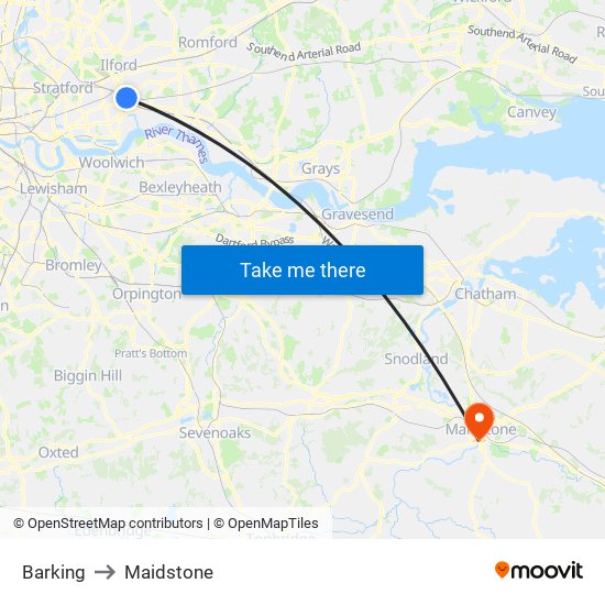 Barking to Maidstone map