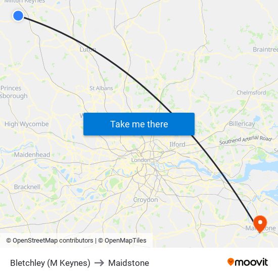 Bletchley (M Keynes) to Maidstone map