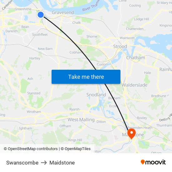 Swanscombe to Maidstone map