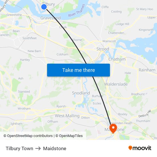 Tilbury Town to Maidstone map