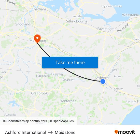 Ashford International to Maidstone map