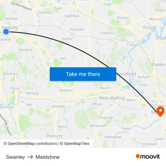 Swanley to Maidstone map
