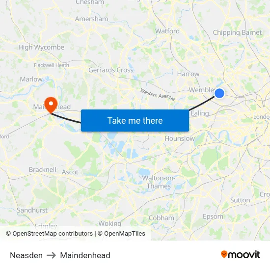 Neasden to Maindenhead map