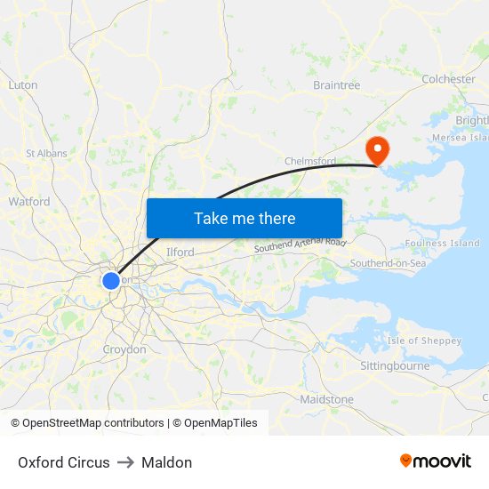 Oxford Circus to Maldon map