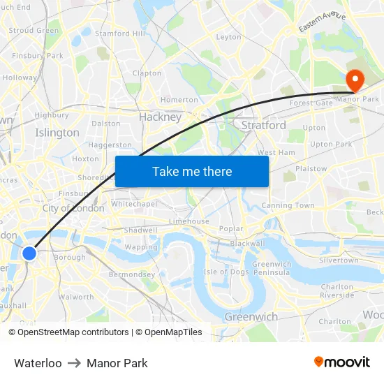 Waterloo to Manor Park map