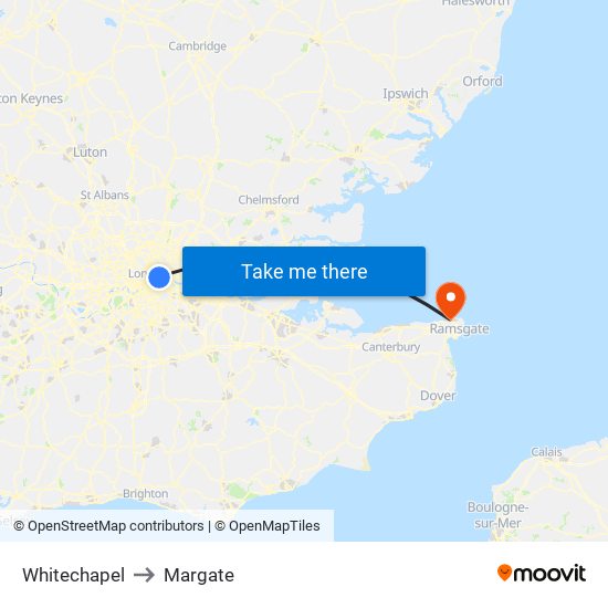 Whitechapel to Margate map