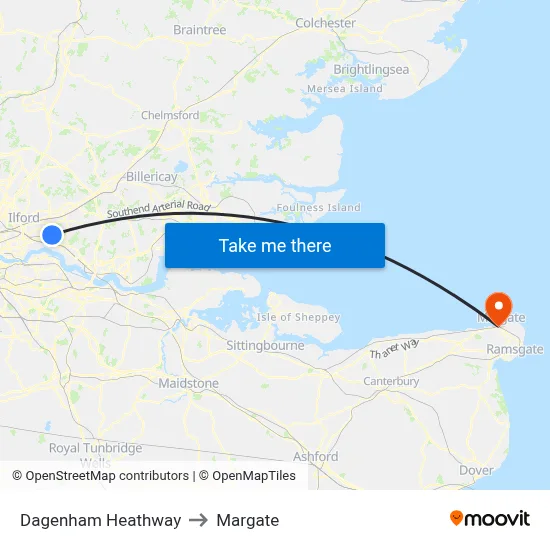 Dagenham Heathway to Margate map