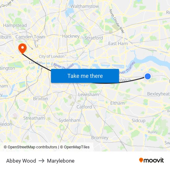 Abbey Wood to Marylebone map