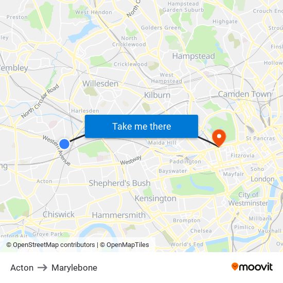 Acton to Marylebone map