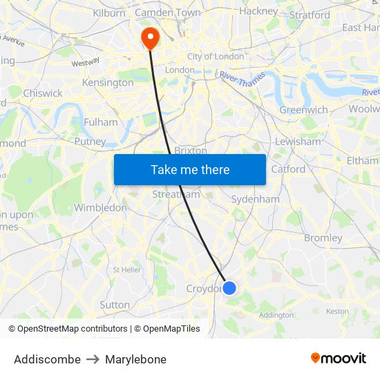 Addiscombe to Marylebone map