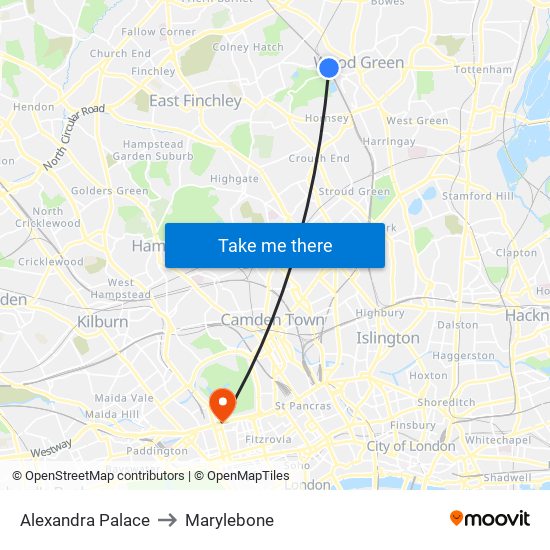 Alexandra Palace to Marylebone map