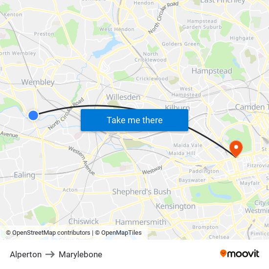 Alperton to Marylebone map