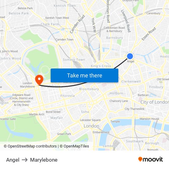 Angel to Marylebone map