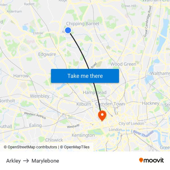 Arkley to Marylebone map