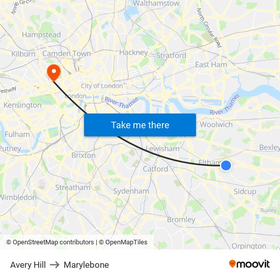 Avery Hill to Marylebone map