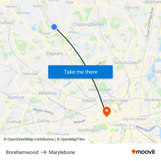 Borehamwood to Marylebone map