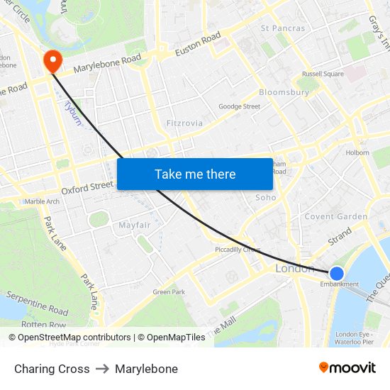 Charing Cross to Marylebone map