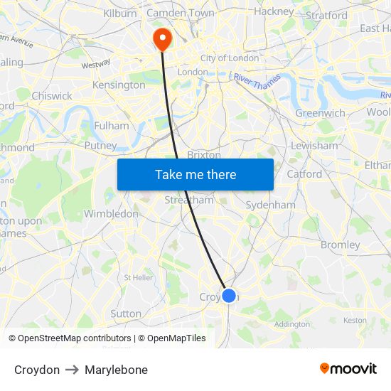 Croydon to Marylebone map