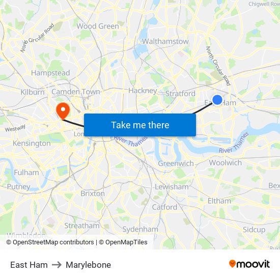 East Ham to Marylebone map