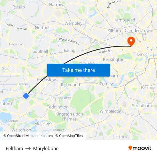 Feltham to Marylebone map