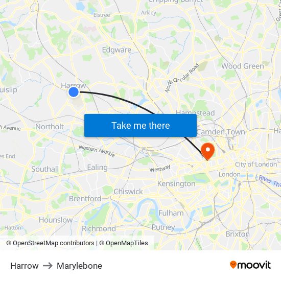 Harrow to Marylebone map