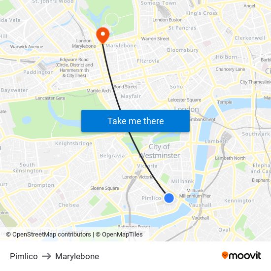 Pimlico to Marylebone map