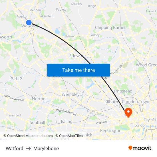 Watford to Marylebone map