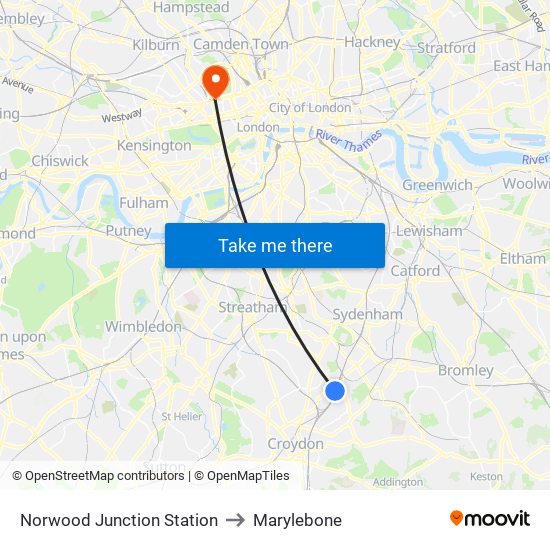Norwood Junction Station to Marylebone map