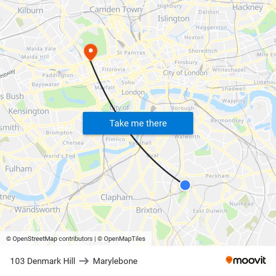 103 Denmark Hill to Marylebone map