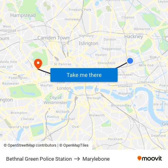 Bethnal Green Police Station to Marylebone map