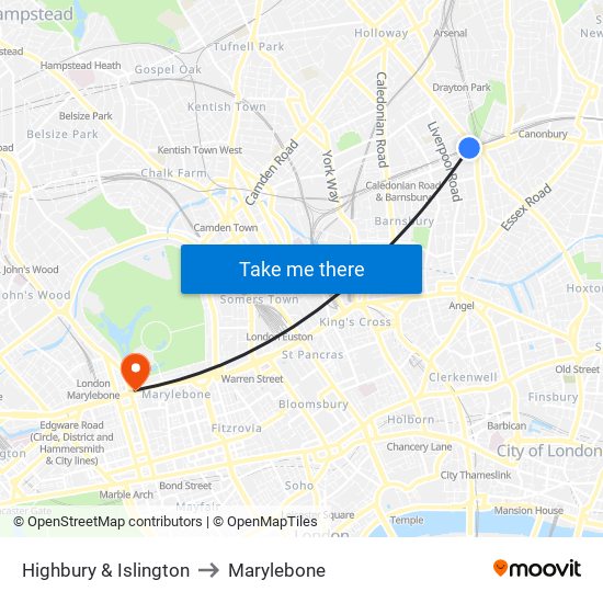 Highbury & Islington to Marylebone map