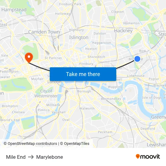 Mile End to Marylebone map