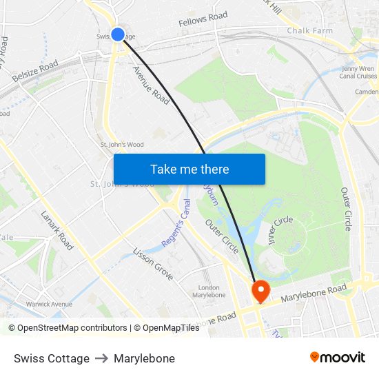 Swiss Cottage to Marylebone map