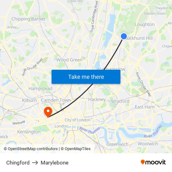 Chingford to Marylebone map