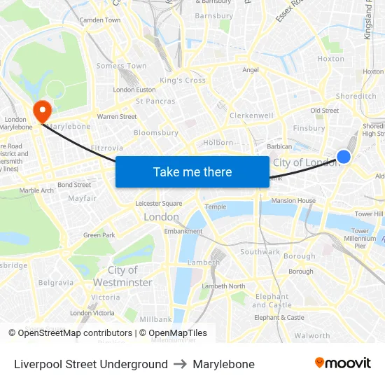 Liverpool Street Underground to Marylebone map
