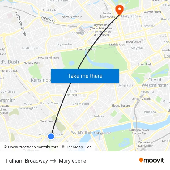 Fulham Broadway to Marylebone map
