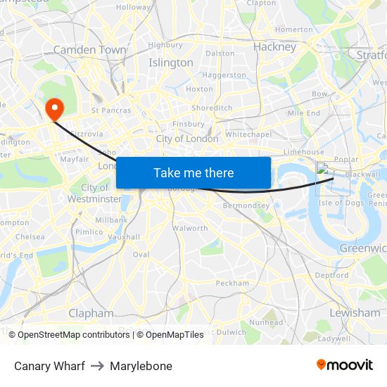 Canary Wharf to Marylebone map