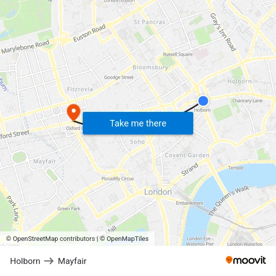 Holborn to Mayfair map