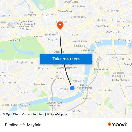 Pimlico to Mayfair map