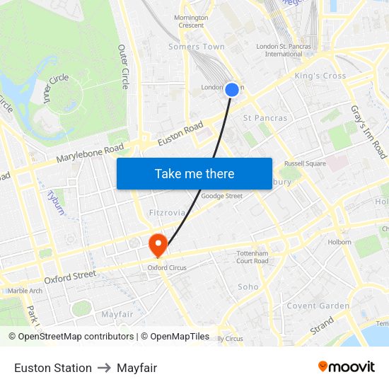 Euston Station to Mayfair map