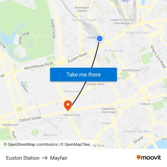Euston Station to Mayfair map