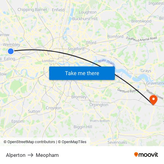 Alperton to Meopham map