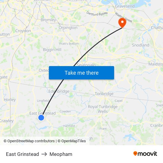 East Grinstead to Meopham map