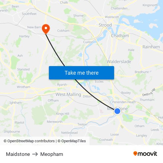 Maidstone to Meopham map