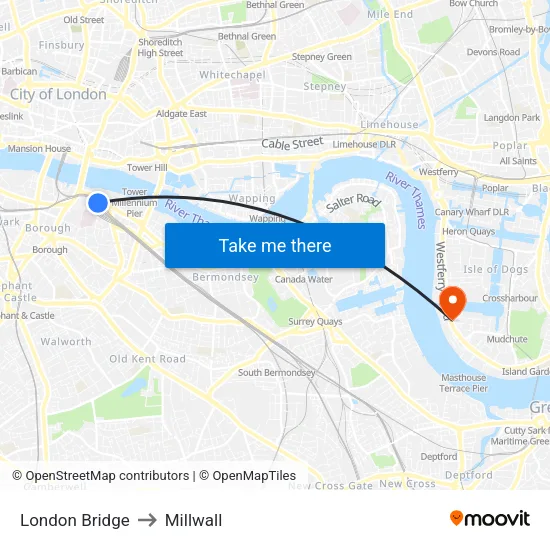 London Bridge to Millwall map