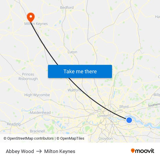 Abbey Wood to Milton Keynes map
